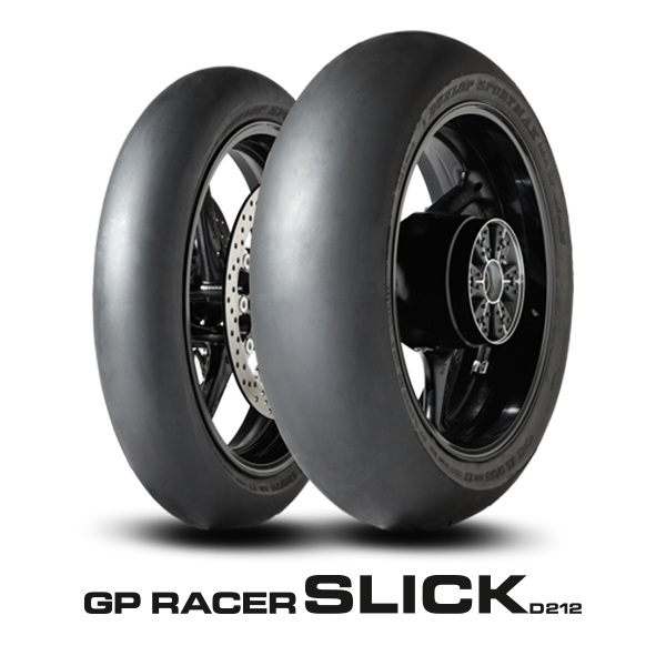 Imagen y logotipo de los neumáticos de carretera pero probados en pista Dunlop GP Racer Slick D212