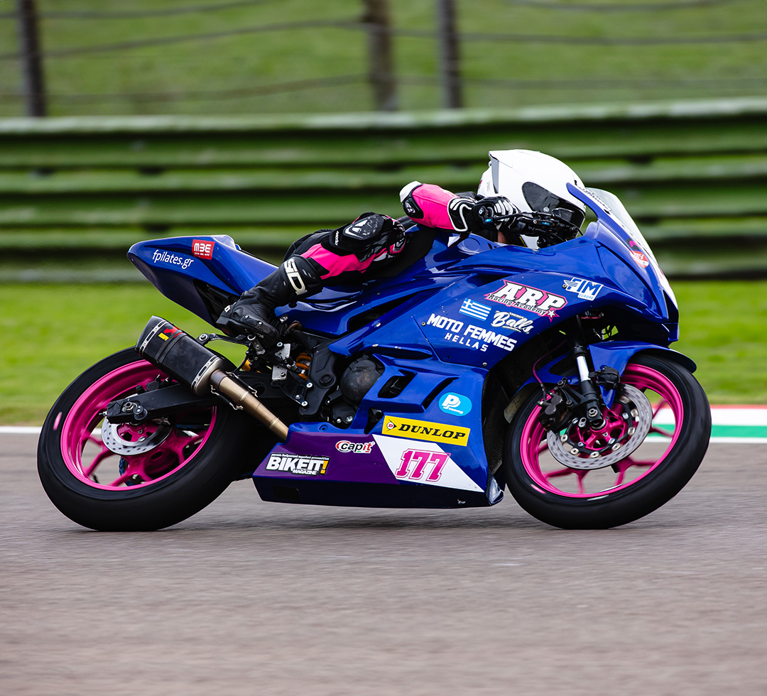 Honda racing bike on the track on Dunlop tyres