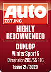 Auto Zeitung 2020 Winter Tyre Test Highly Recommended Dunlop Winter Sport 5