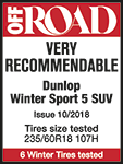 Off Road Winter SUV TYre Test 2018 rated the Dunlop Winter Sport 5 SUV Good