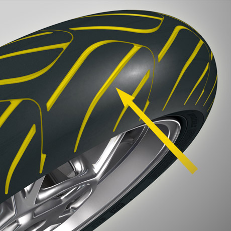 Rendered image highlighting the tread on a RoadSmart III Dunlop  tyre