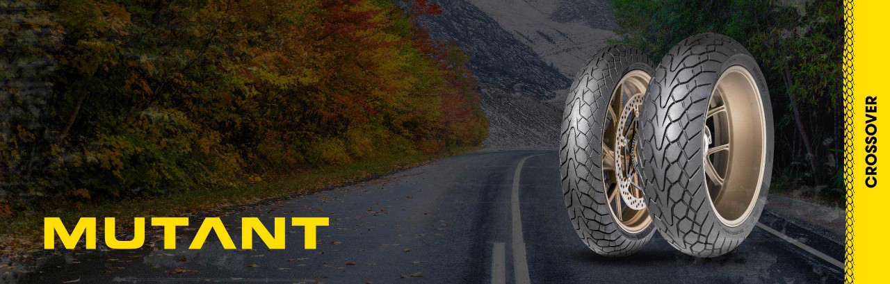 Dunlop Mutant packshot and logo on Autumn road