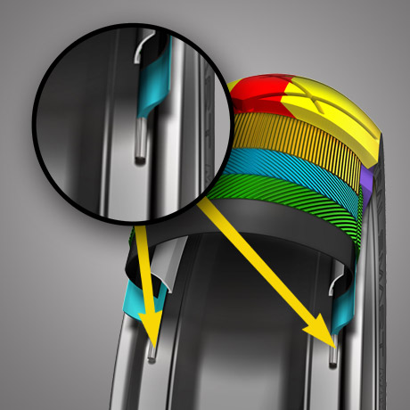 Imagen renderizada que muestra los talones de alta resistencia en un neumático Dunlop TrailSmart MAX