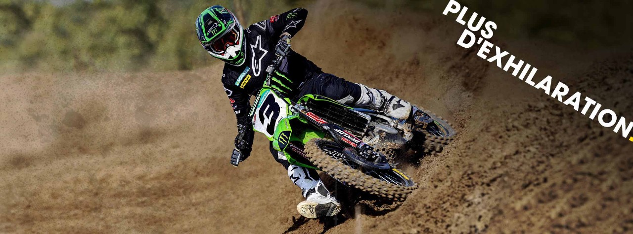 Le pilote du Monster Energy Kawasaki Racing Team Romain Febvre sur les pneus Dunlop Geomax