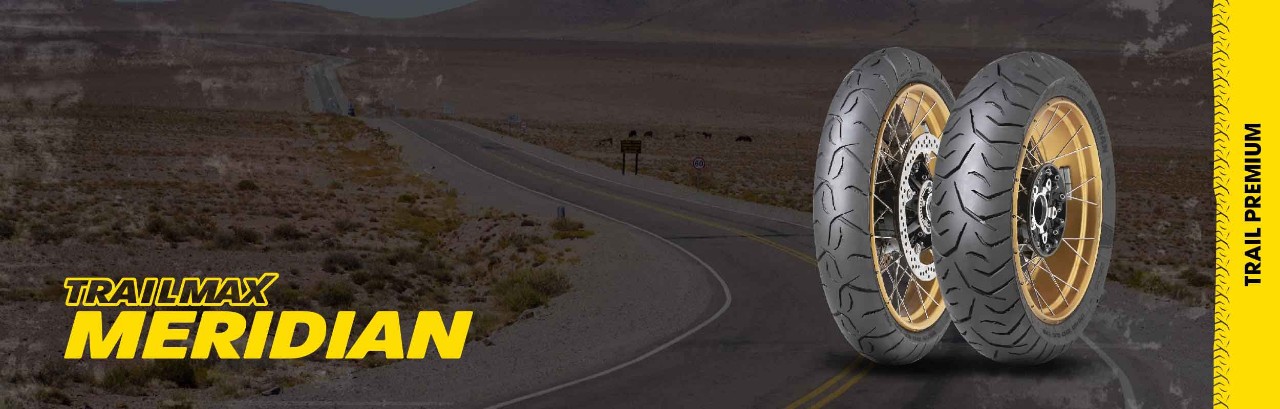 Dunlop Meridian, pneu Trail pour la route et les chemins. Photo et logo
