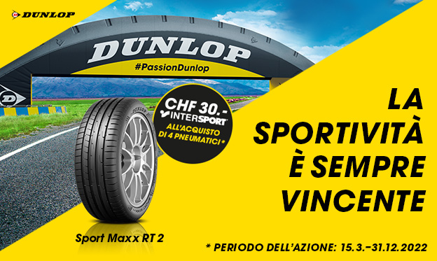 Acquistare quattro pneumatici Dunlop per automobile nel periodo dell’azione e assicurarsi un buono di CHF 30.– presso Intersport.